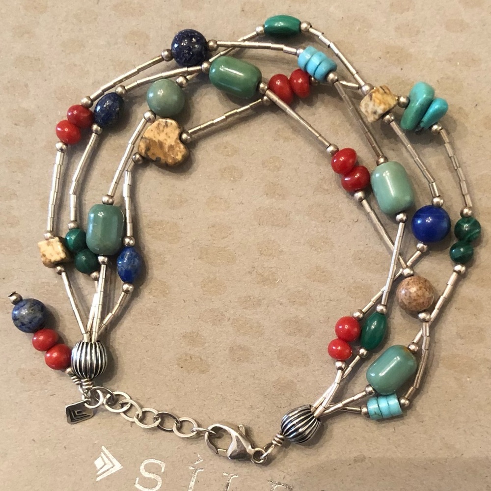 Silpada Sterling Silver Lapis Turquoise Picture Jasper Coral Bracelet B0788 - Picture 10 of 16